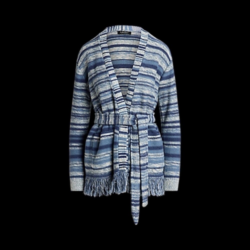 Lauren Ralph Lauren Striped Belted Linen-Cotton Knit Cardigan Blue White XL NWT - Picture 4 of 12